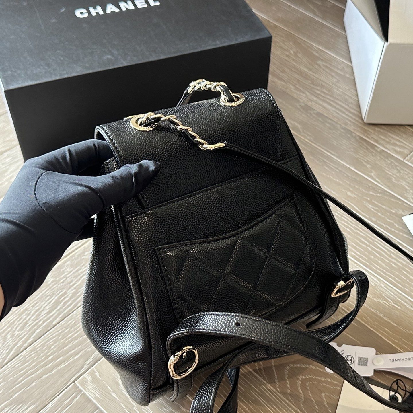 CHANEL CAVIAR QUILTED BUSINESS AFFINITY BACKPACK BLACK 20X17CM