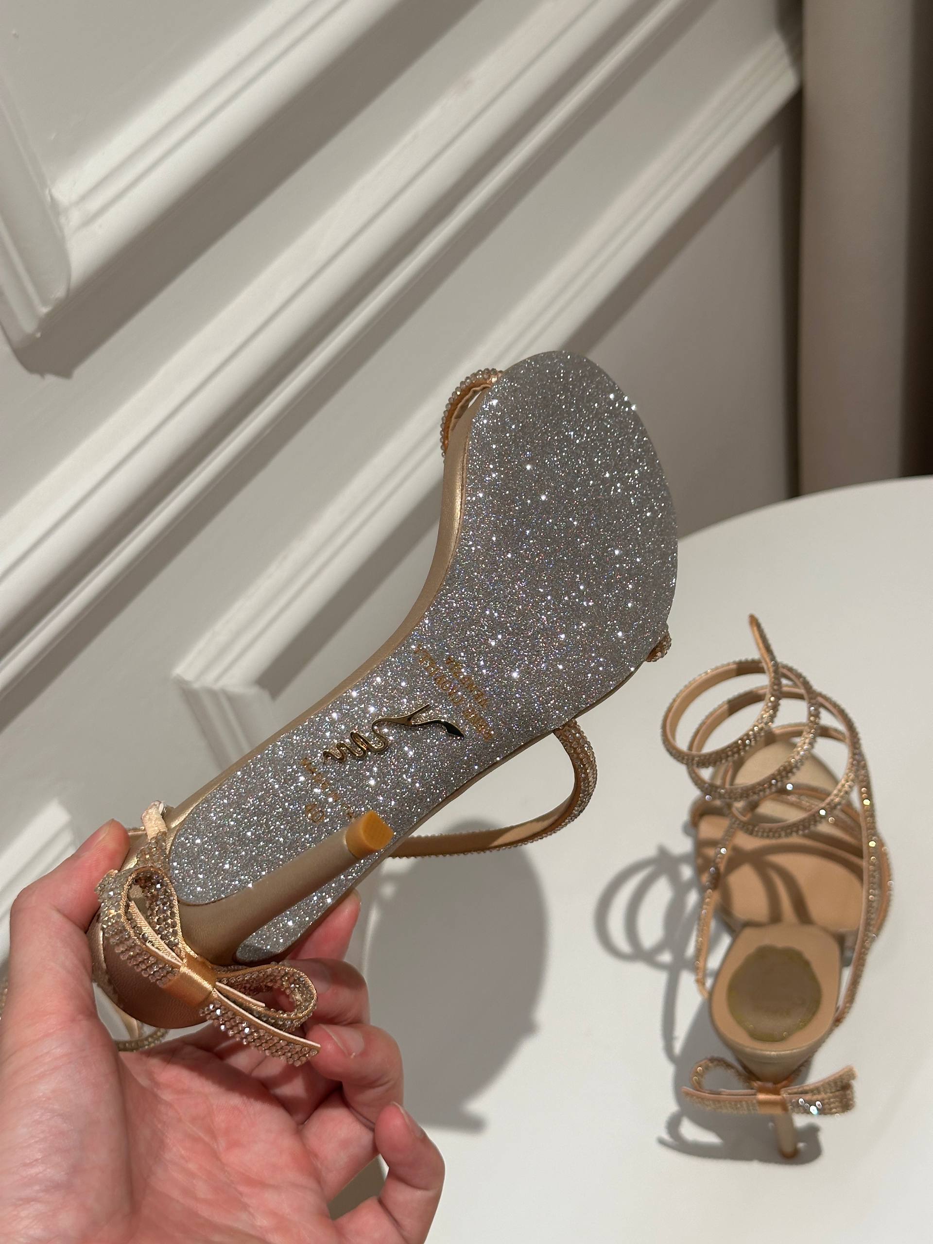 René Caovilla Cleo Crystal-Embellished Satin Sandals