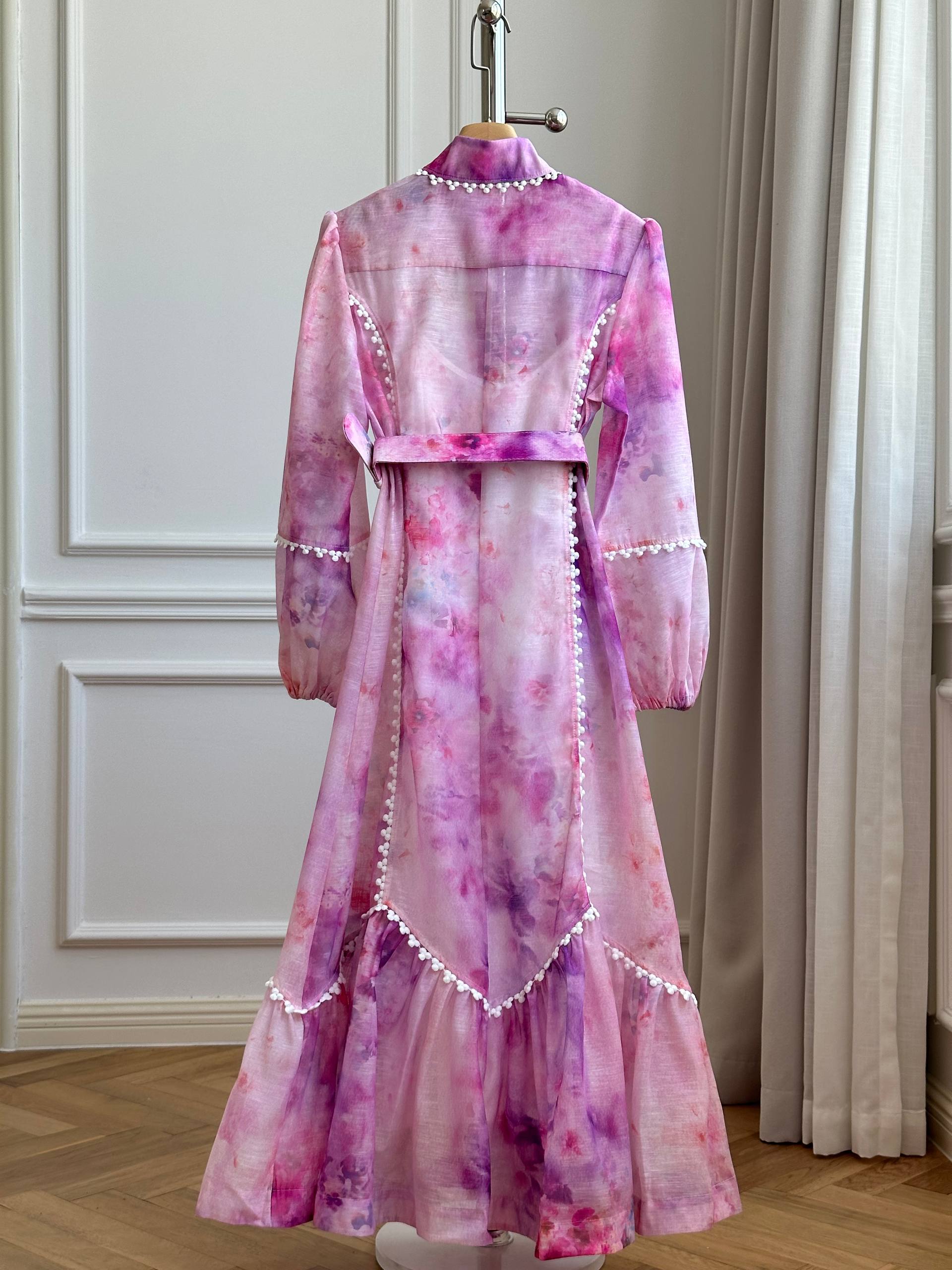 ZIMMERMAN* 25 New Arrival Stand Collar Long-Sleeve Lantern Midi Maxi Dress