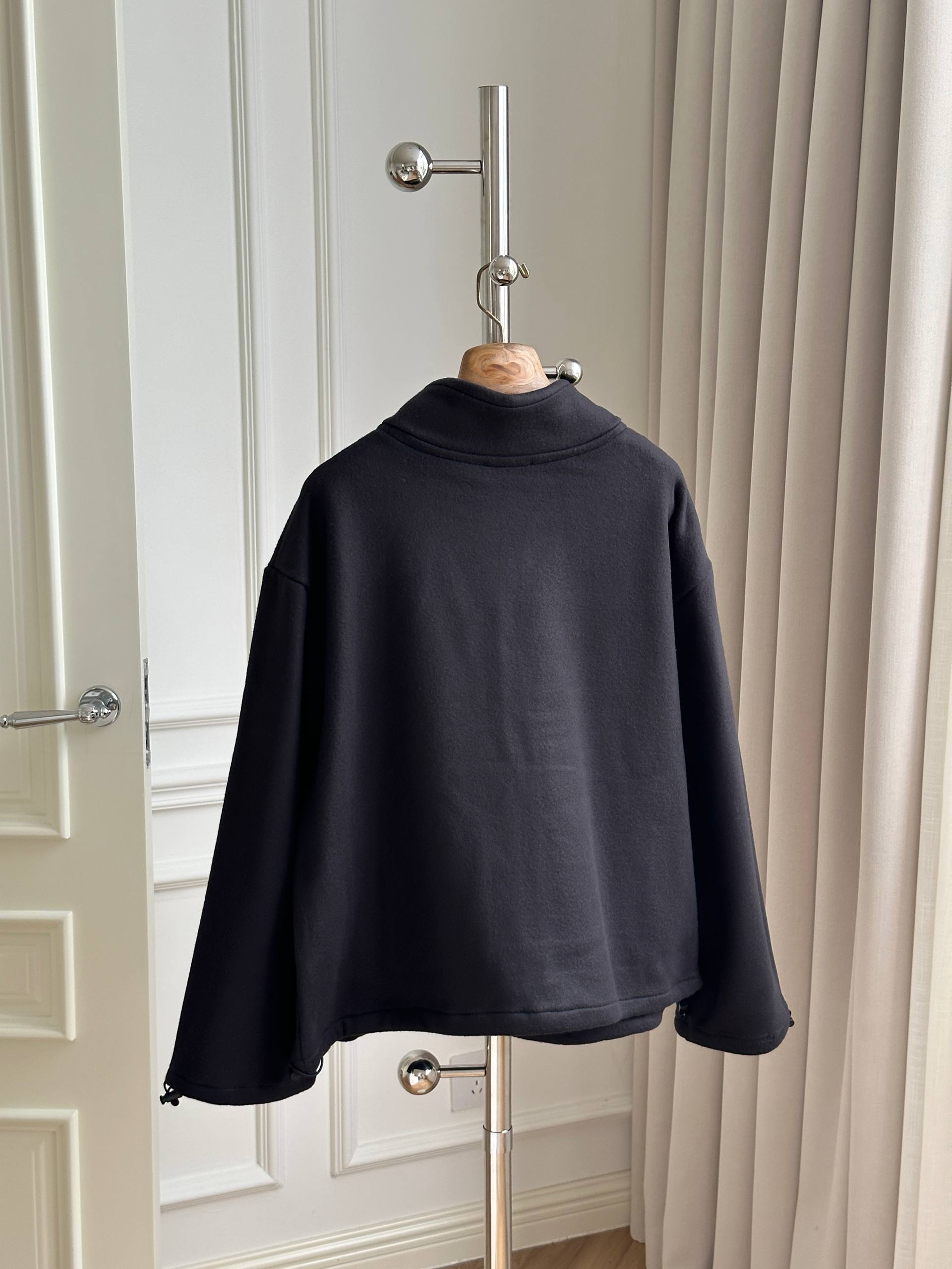 Miu Miu Black Stand Collar Fleece Zip Jacket with Front Embroidery Logo
