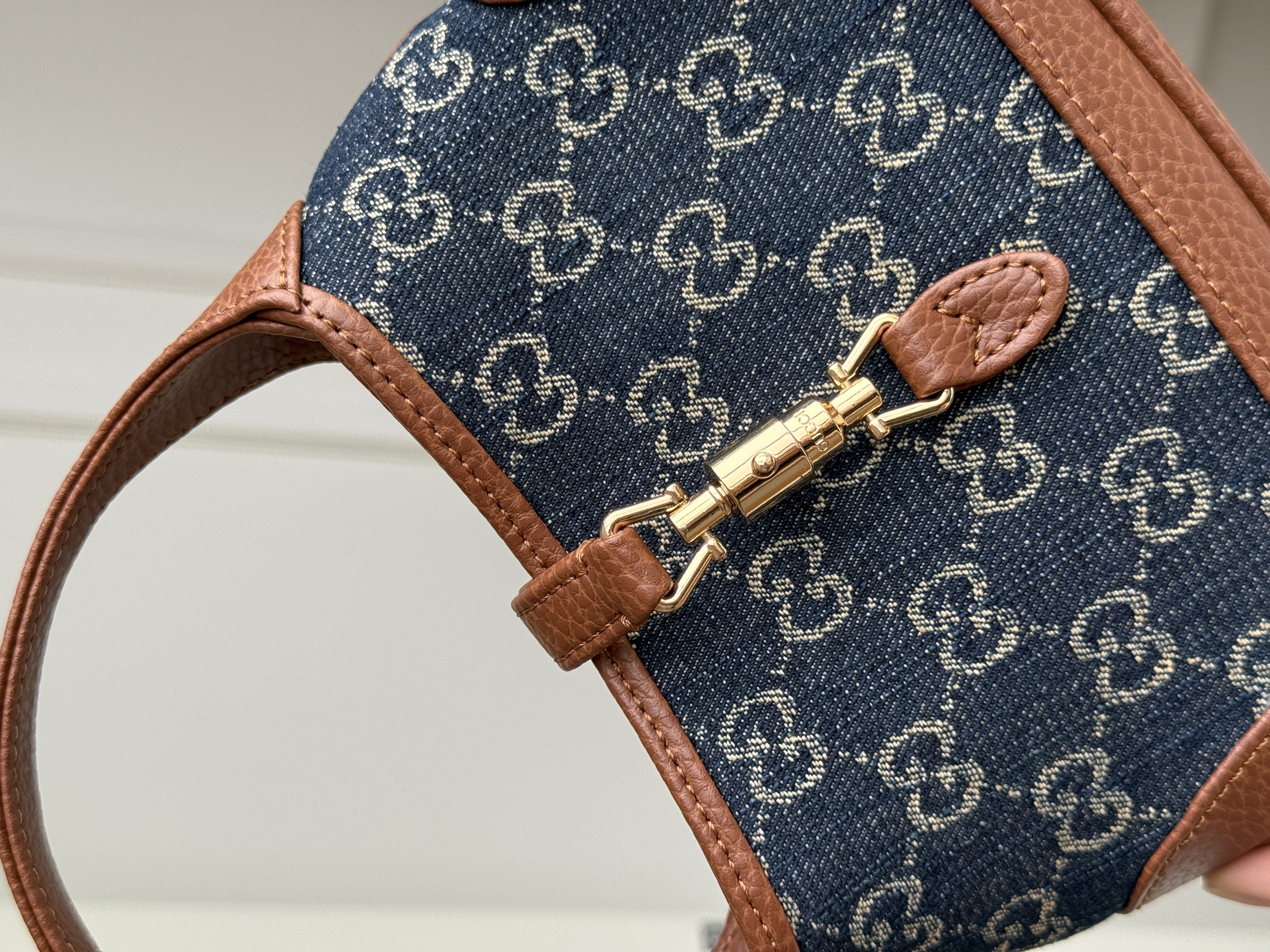 Gucci Mini Jackie Denim GG Monogram Leather Trim Hobo Handbag