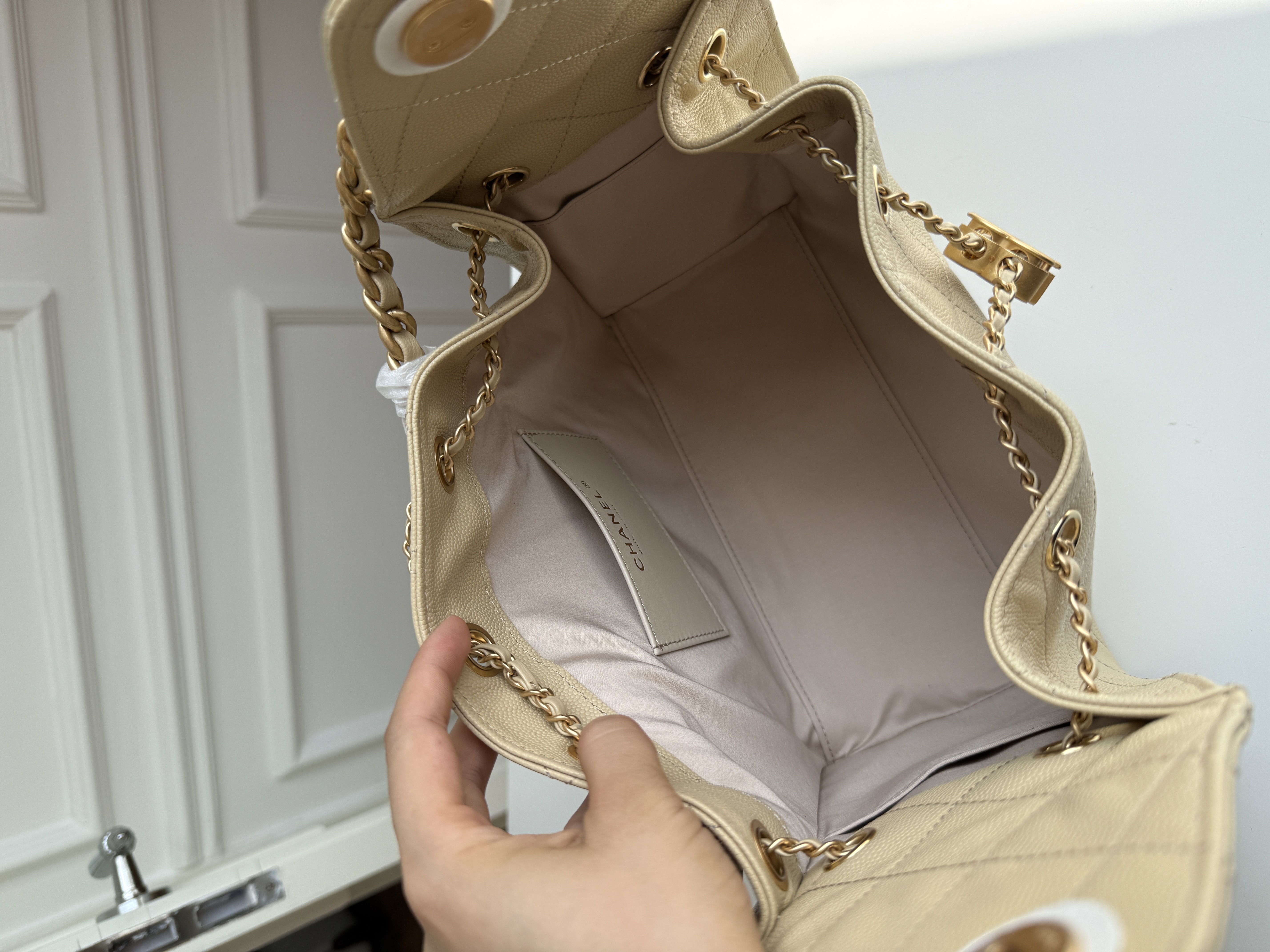 Chanel Drawstring Bucket Backpack in Caviar Leather