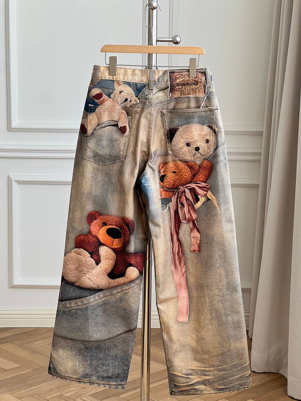 Acne Studios 1981 Teddy Bear 3D Print Washed Wide-Leg Jeans