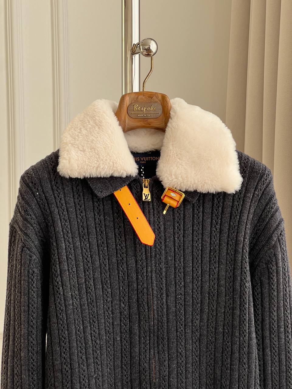 Louis Vuitton Shearling-Collar Cashmere-Blend Knit Jacket