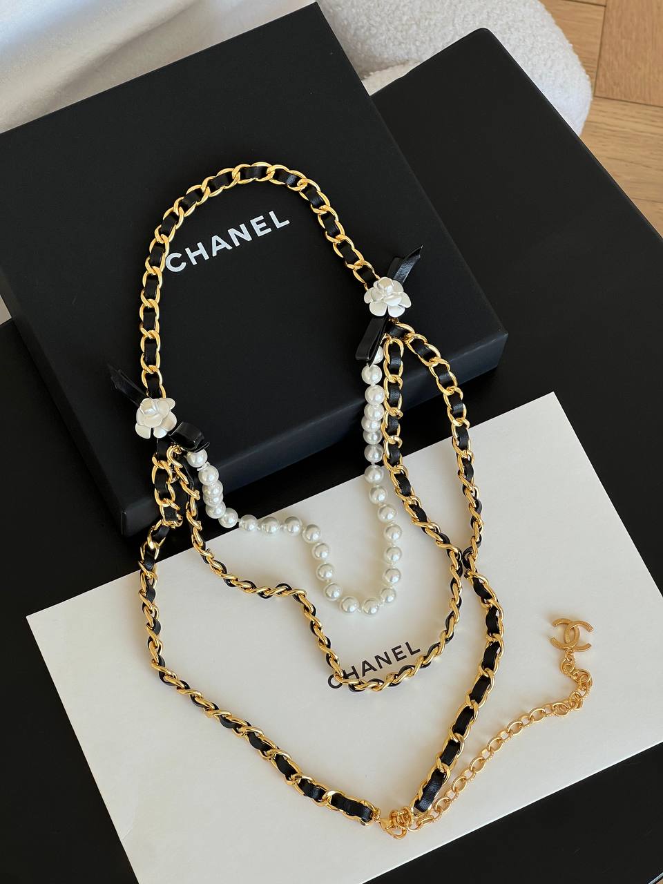 Chanel Leather Interwoven Metal Chain CC Pendant Necklace