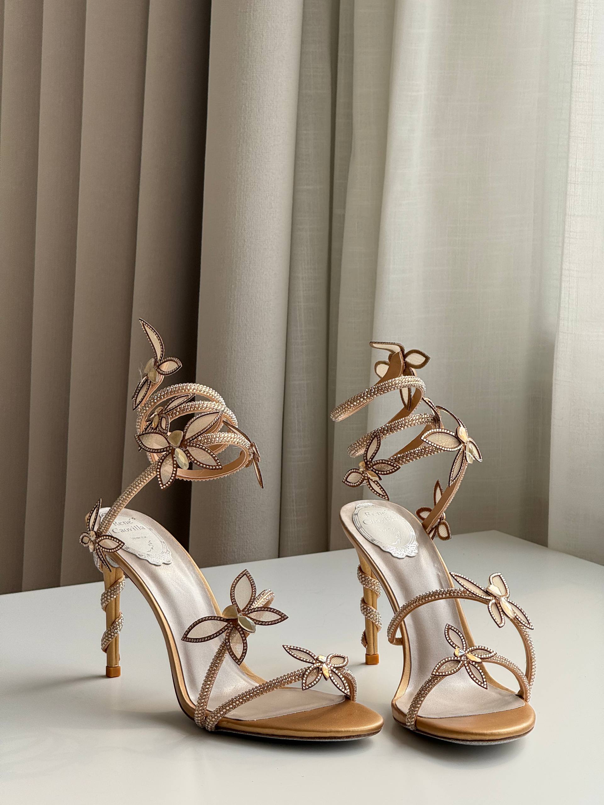 René Caovilla Margot Butterfly Crystal-Embellished Snake Wrap Sandals