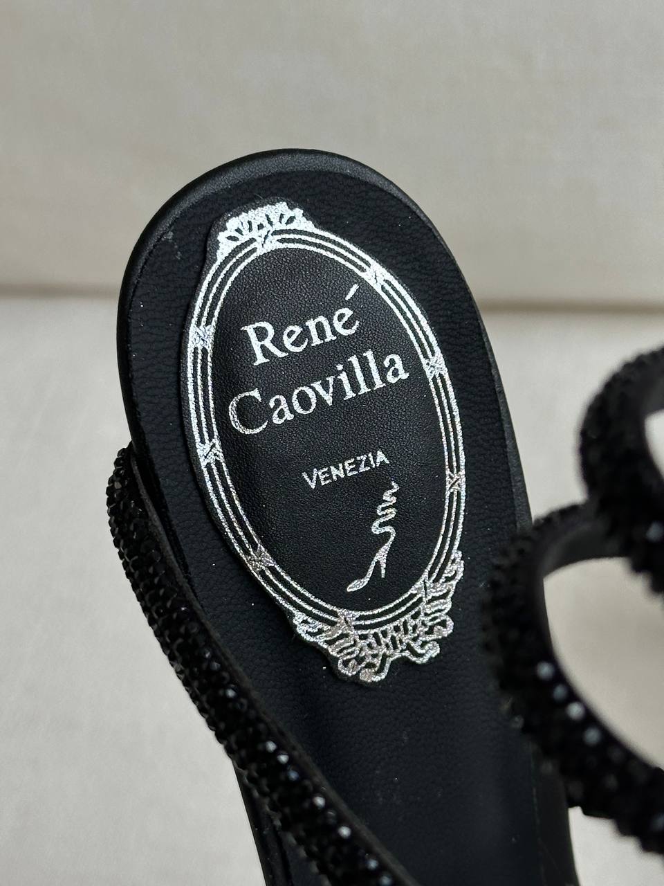 Rene Caovilla Black Crystal Snake-wrap Strap Open-toe Stiletto Heel Sandals