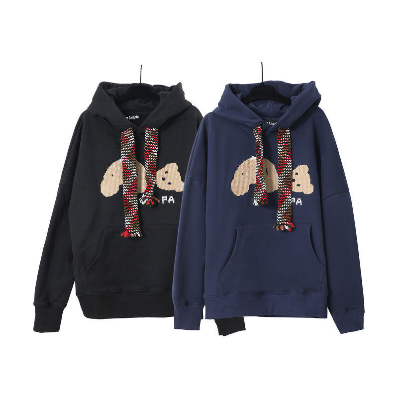 PALM Angles Angel Bear Embroidered Print Heavyweight Pure Cotton Fleece Casual Hooded Sweatshirt