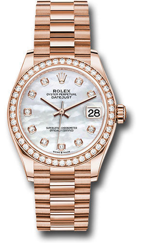 Rolex Everose Gold Datejust 31 Watch - Diamond Bezel - Silver Diamond Dial - President Bracelet - 278285RBR mdp【1:1 Replica】