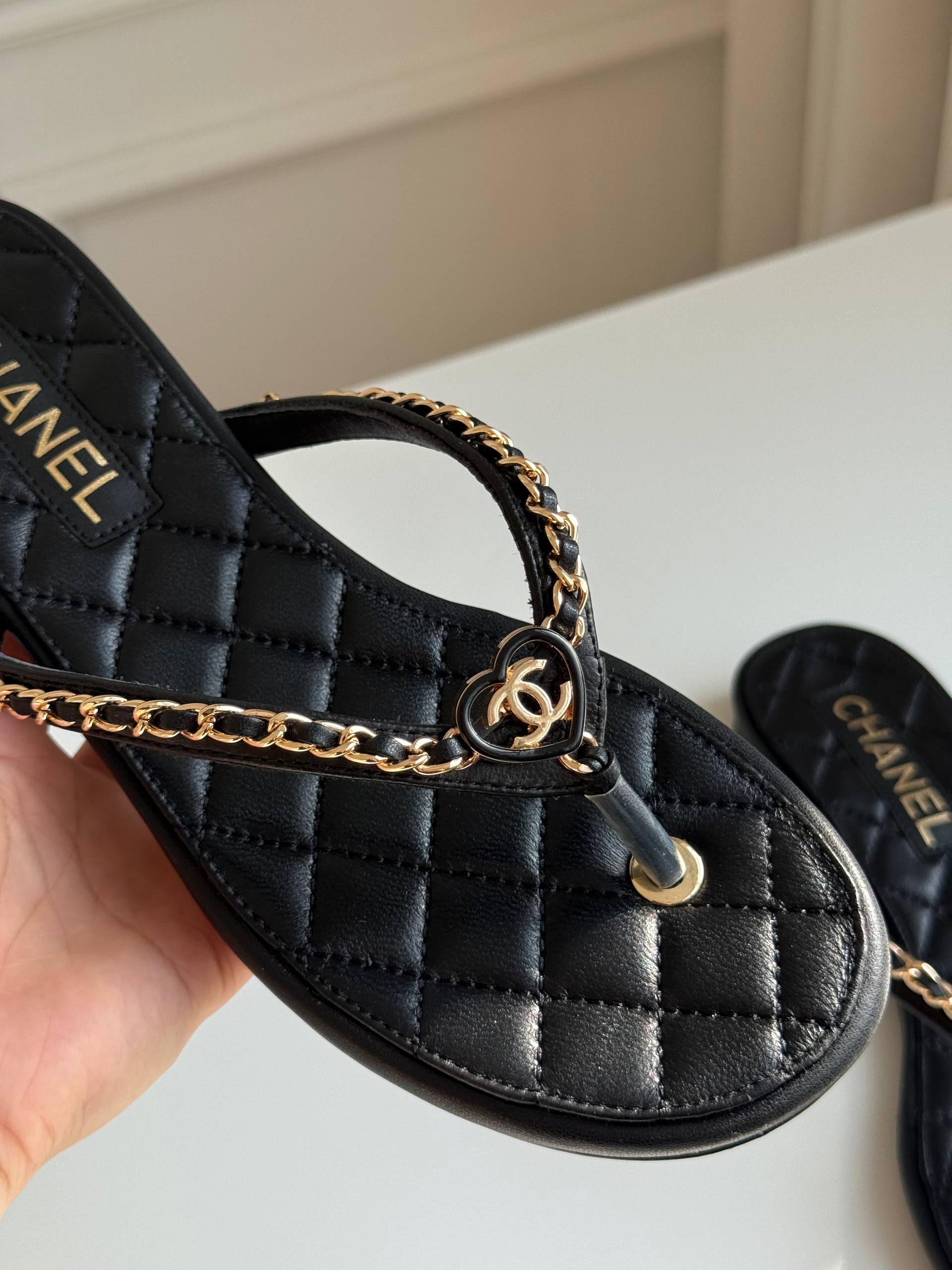 Chanel Quilted Heart CC Thong Sandals