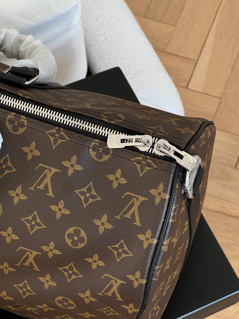 Louis Vuitton Keepall Bandoulière Monogram Macassar Travel Bag