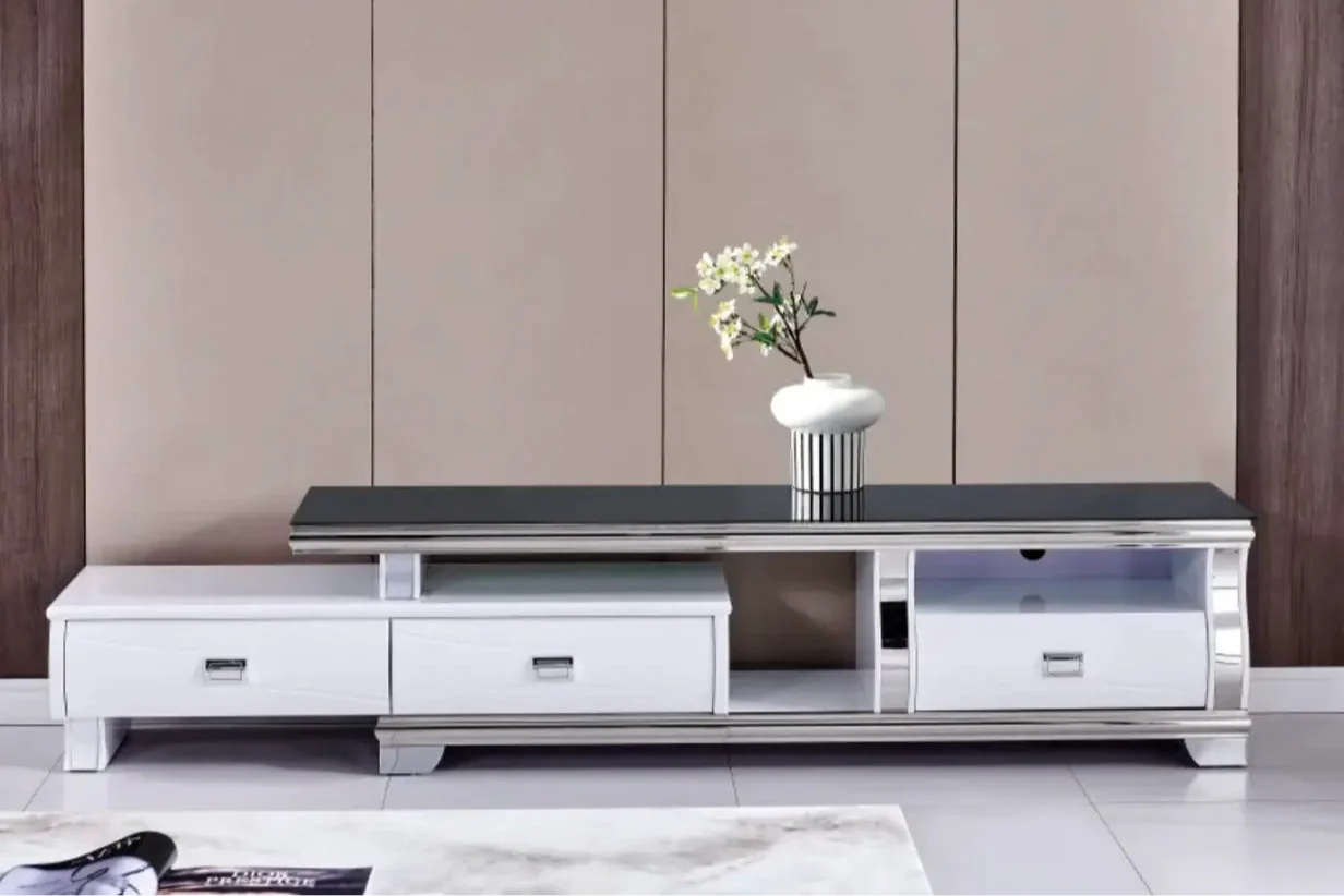 Sarah - Meuble TV Avec Rangement Effet Marbre - 190 x 35cm