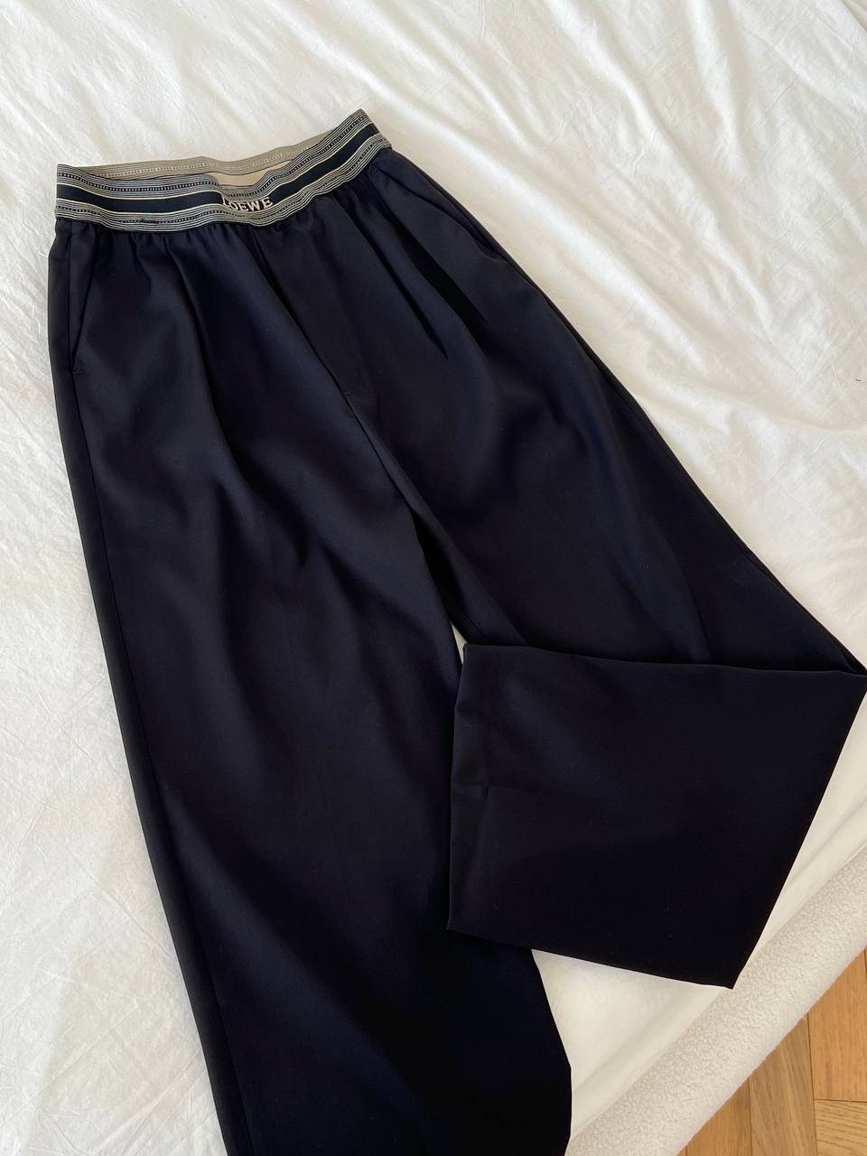 Prada Black Elastic Waist Wide Leg Trousers