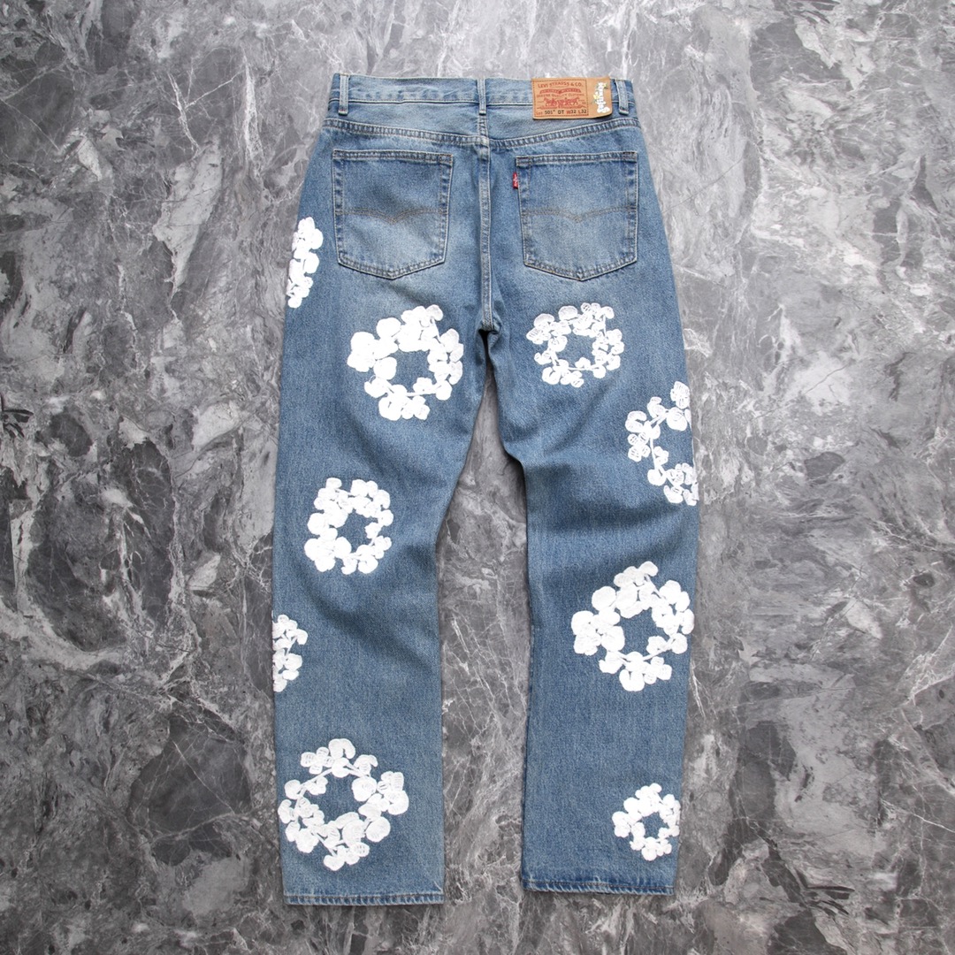 Denim Tear flocking Logo Jeans Blue Color
