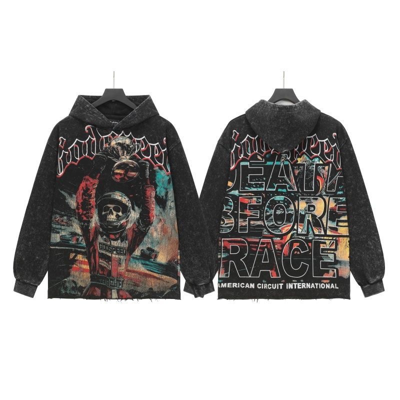 Godspeed American Skeleton Retro Printed Washed Outdated Street Loose Hoodie