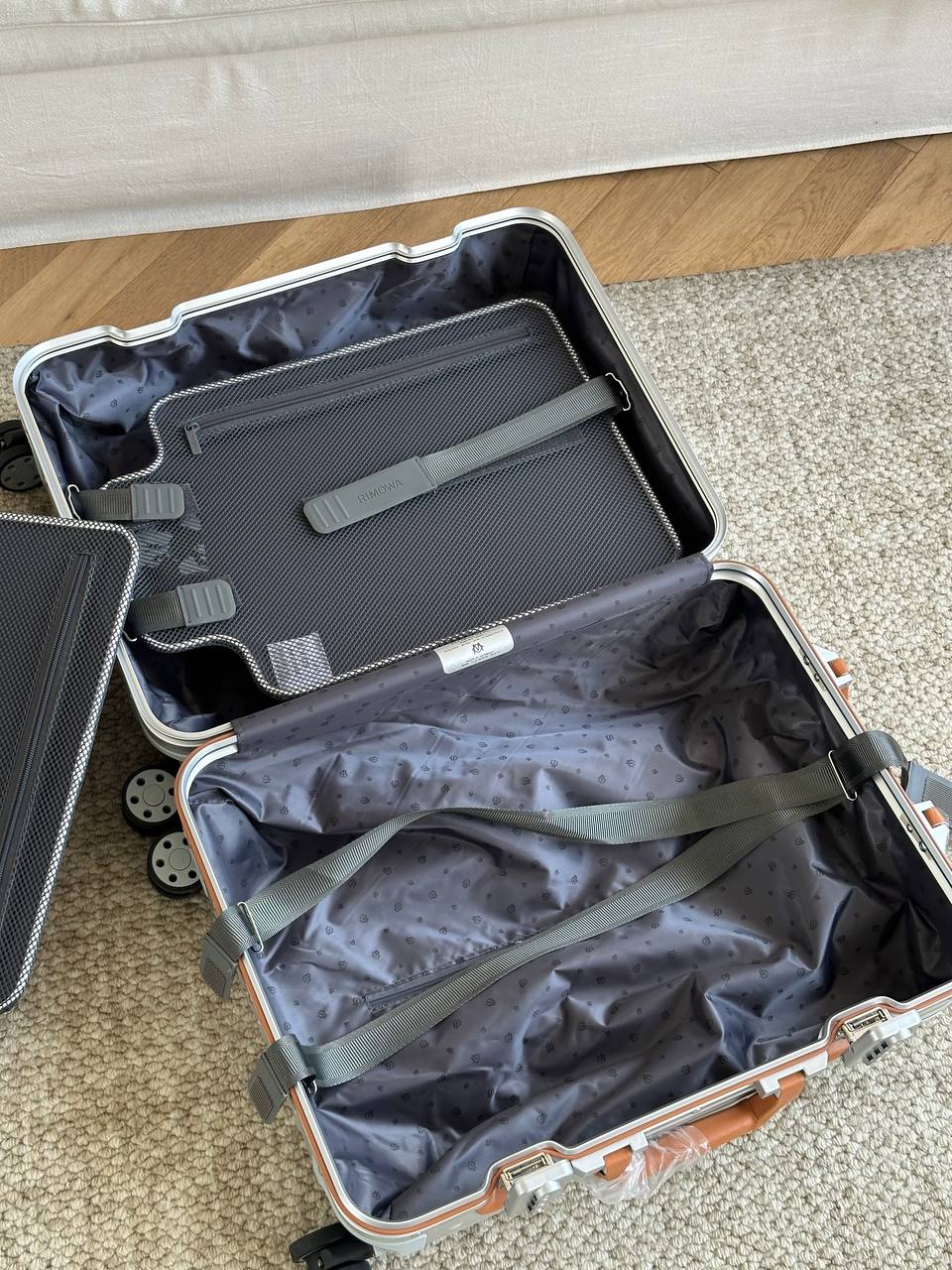RIMOWA Classic Aluminum Suitcase with Leather Handles