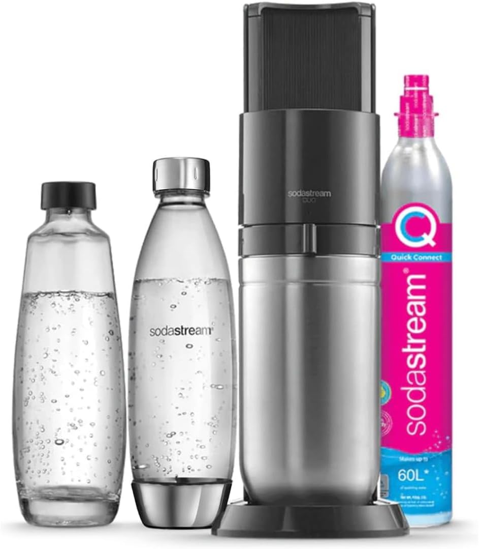 Sodastream DUO Machine à Soda | 2 Bouteilles + 2 Verre + Cylindre | Noire