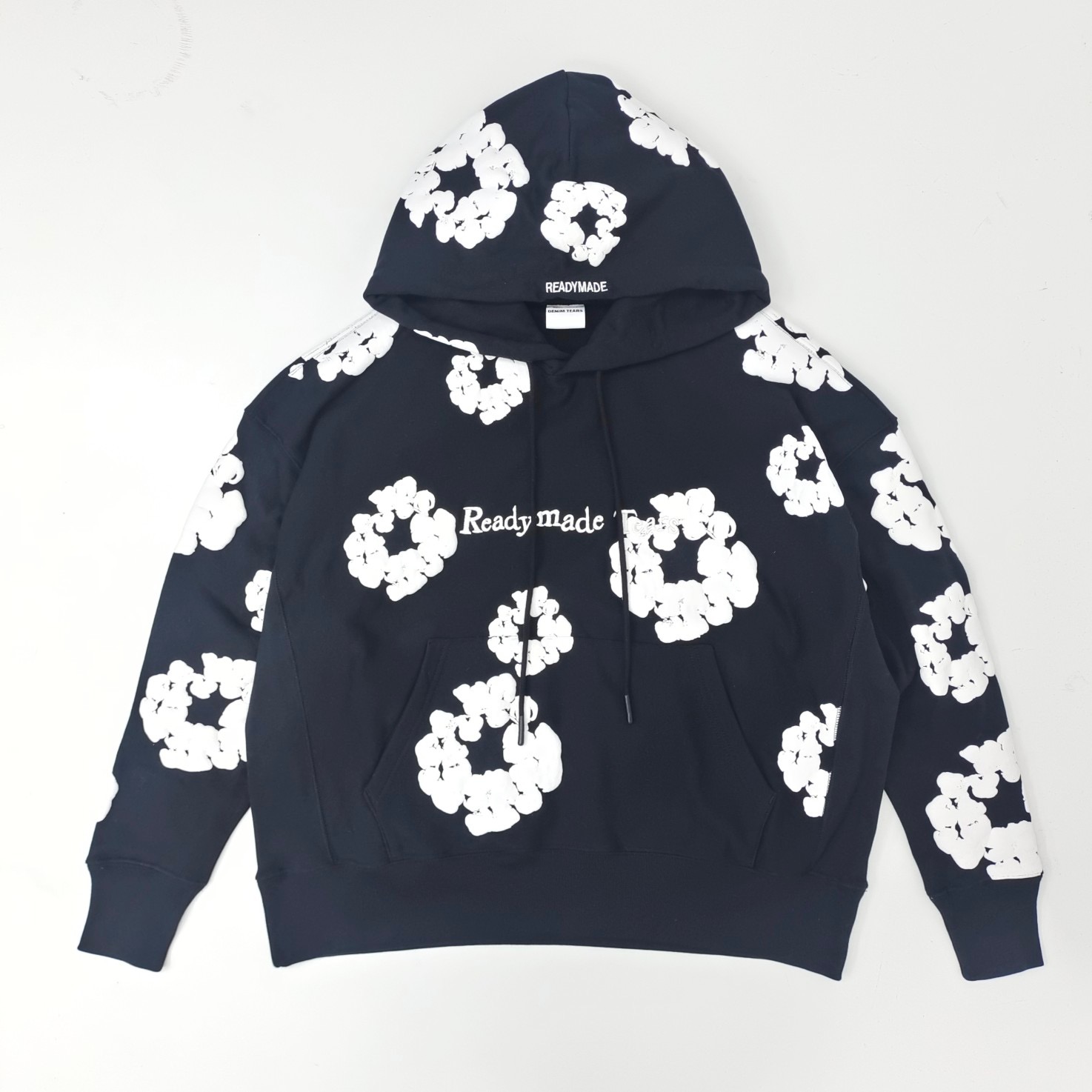 1:1 Best Quality Ready Made Tears Letters Hoodie Black