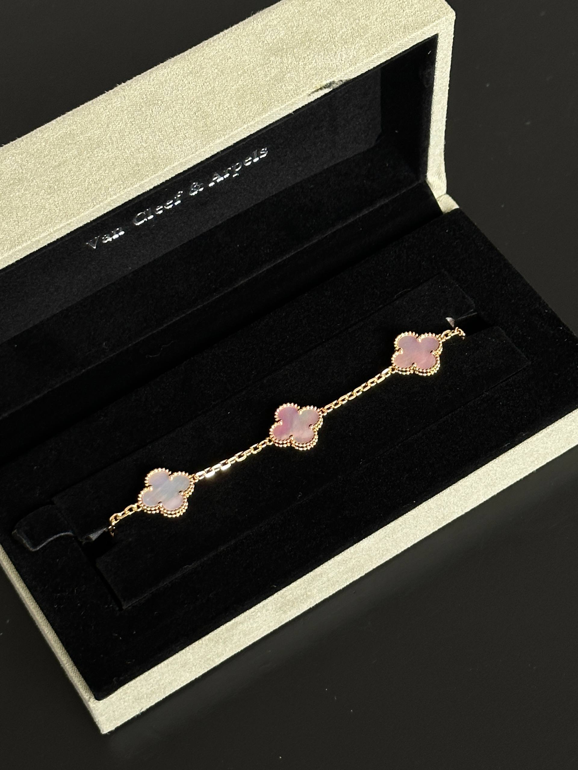 Van Cleef & Arpels Vintage Alhambra 4 Motifs Pink Mother-of-Pearl Bracelet