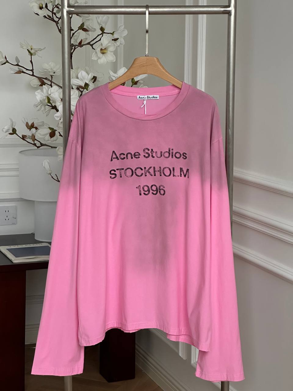 Acne Studios 1996 STOCKHOLM Vintage Letter Print Crew Neck Oversized Long Sleeve T-shirt