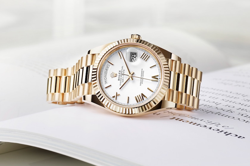 Rolex Day-Date 40 Presidential White dial, Fluted Bezel, President bracelet, Yellow gold Watch【1:1 Replica】