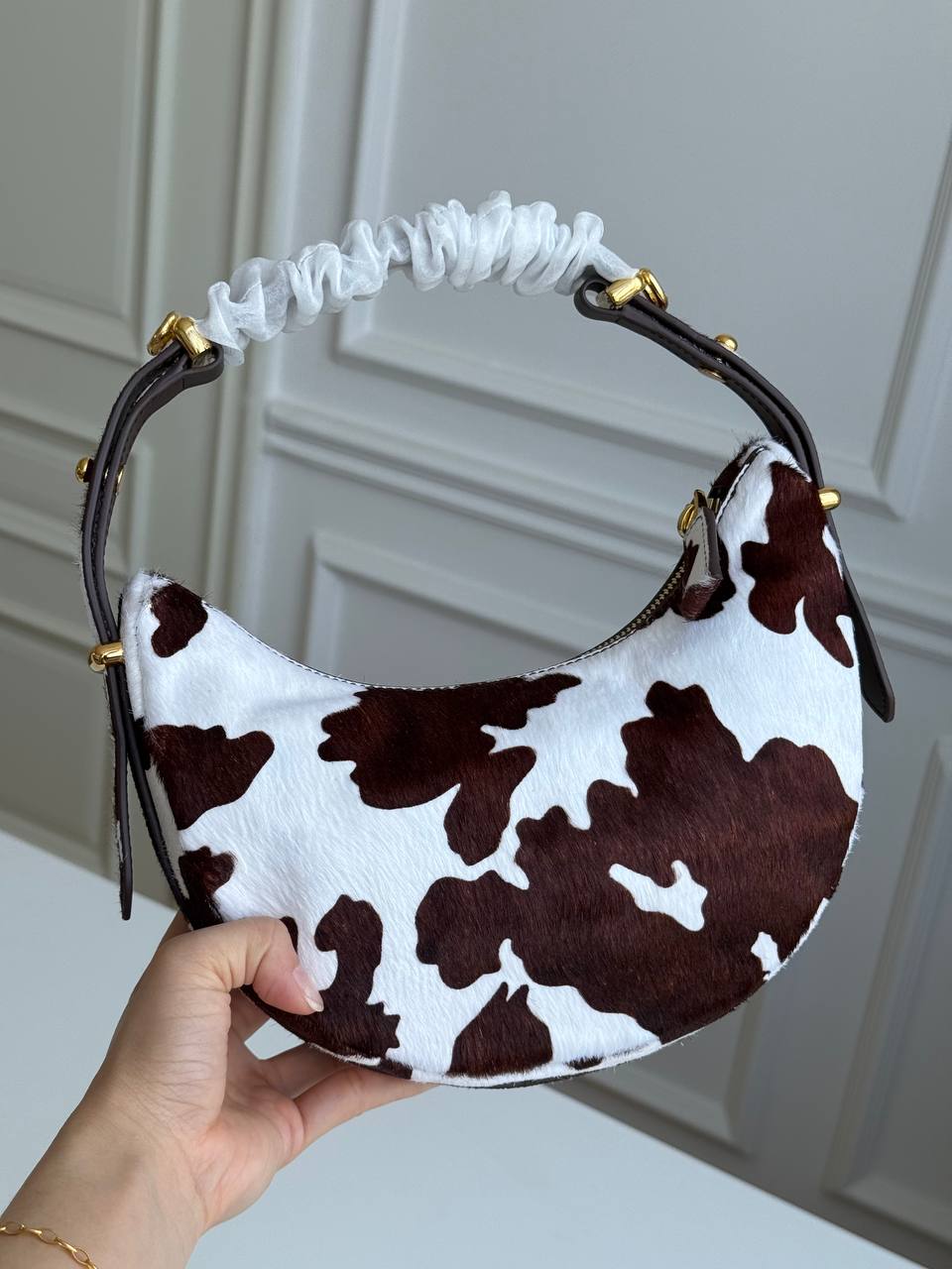 Prada Mini Cow-Print Calf Hair Arqué Shoulder Bag