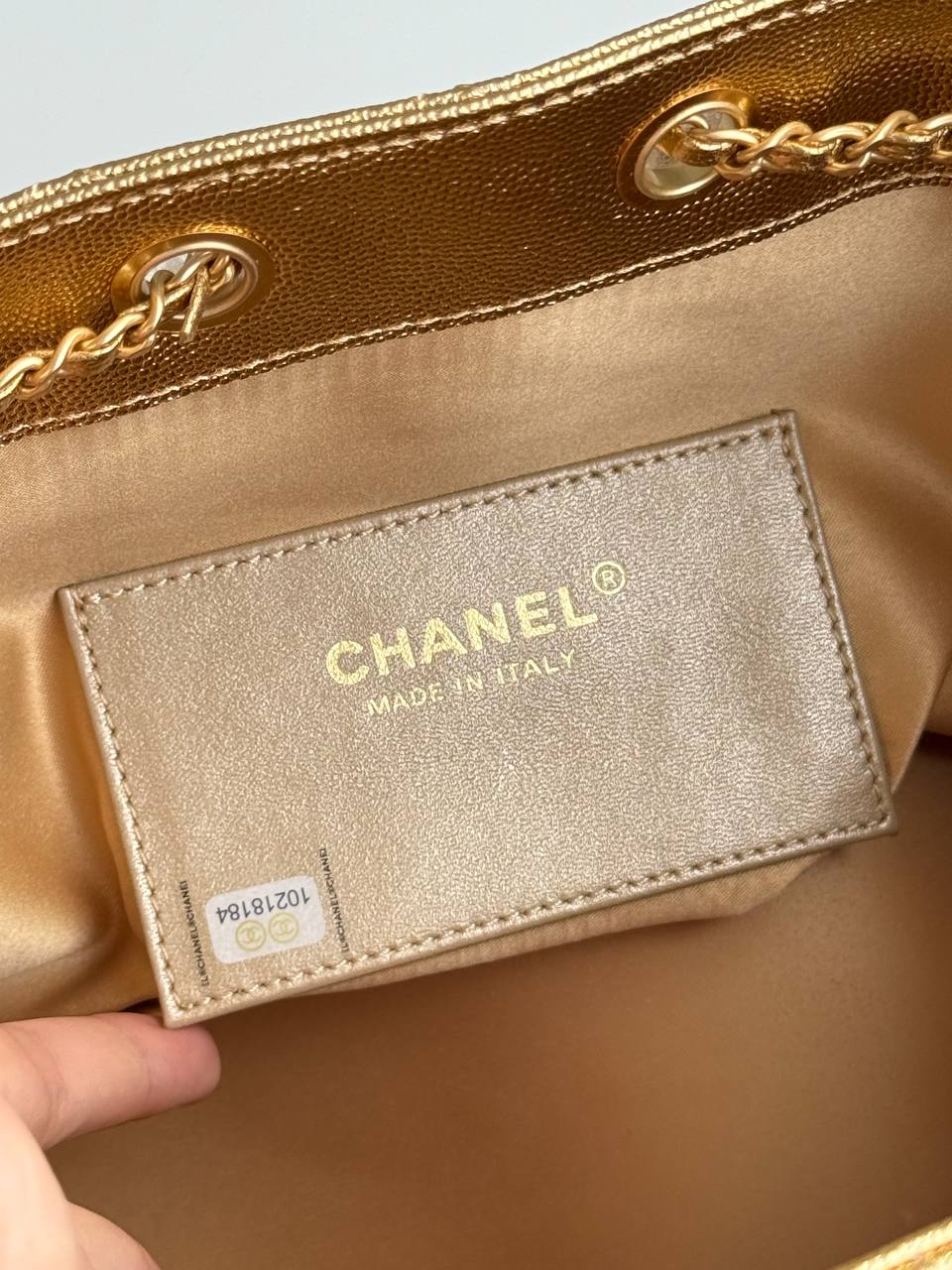 Chanel 25 Mini/Small Metallic Grained Calfskin Bucket Bag in Gold