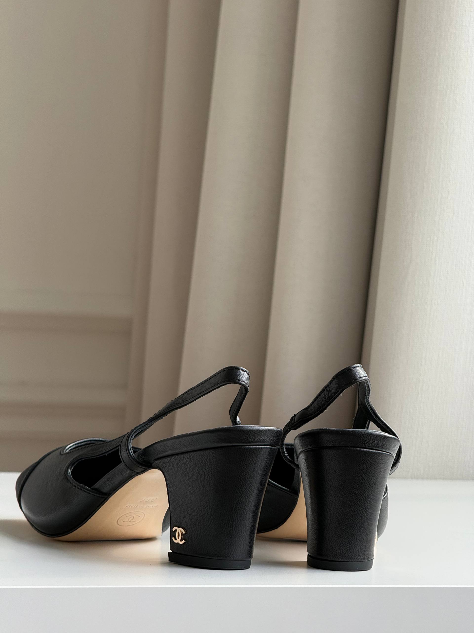Chanel Two-Tone Slingback Block Heel Sandals