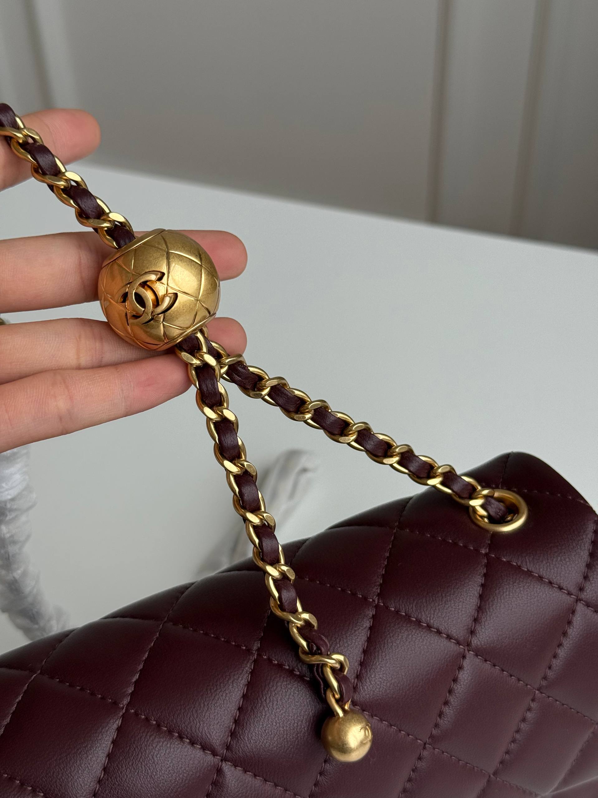 Chanel Mini Classic Flap Burgundy Lambskin Crossbody Bag