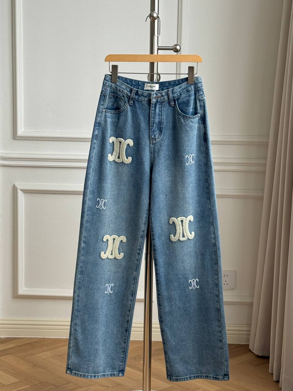 CELINE Triomphe Logo Embroidered Wide-Leg Denim Jeans