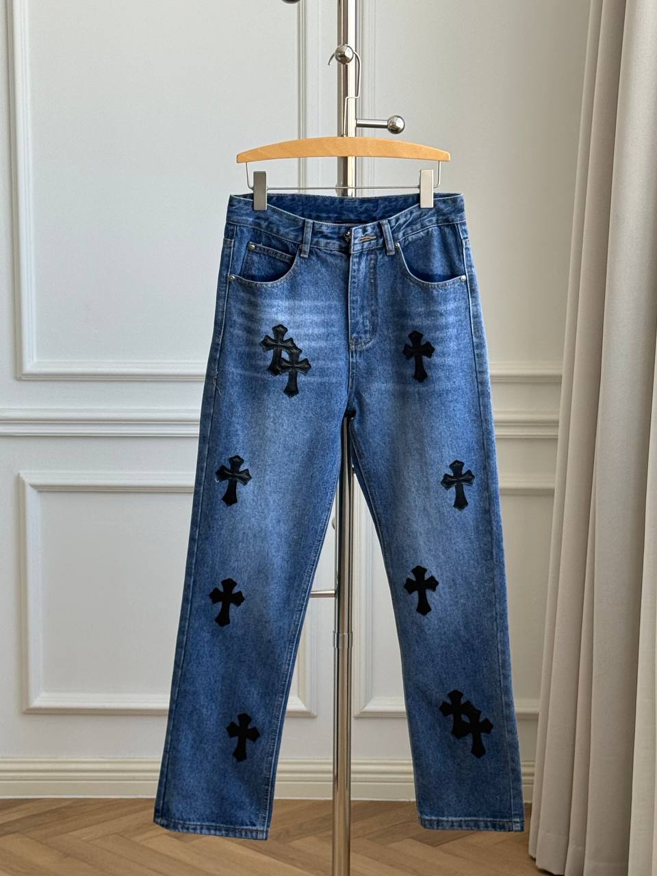 Chrome Hearts Cross Leather Patch Straight Leg Jeans