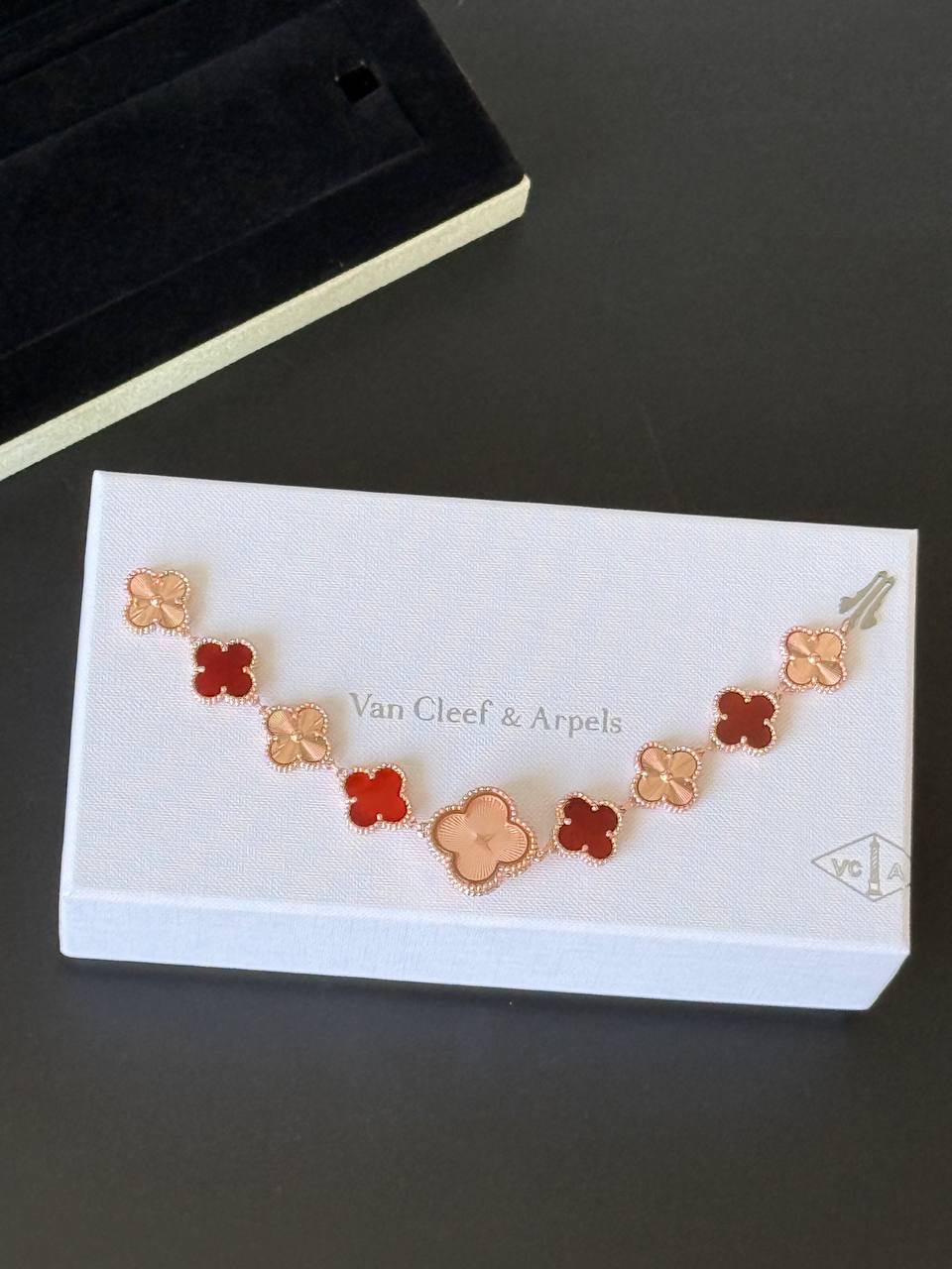 Van Cleef & Arpels Sweet Alhambra Carnelian and Guilloché Rose Gold Watch Bracelet