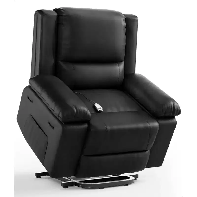 Fauteuil inclinable en similicuir - Chaleur et massage, Releveur inclinable pour personnes âgées et à mobilité réduite, Dossier et pieds réglables, Fauteuil releveur robuste