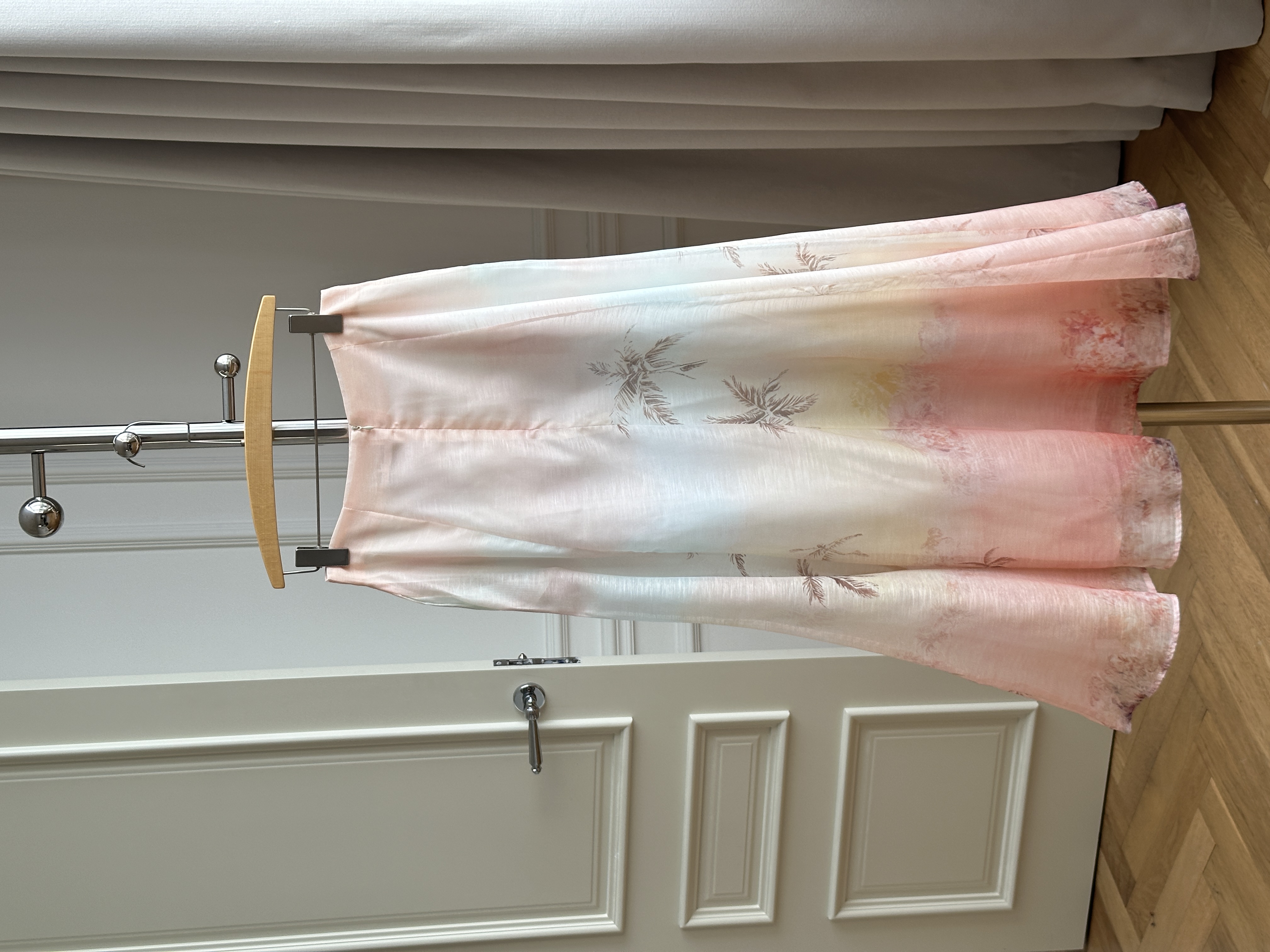 Pink Blue Gradient Palm Tree Print Satin High Waist Maxi Mermaid Skirt