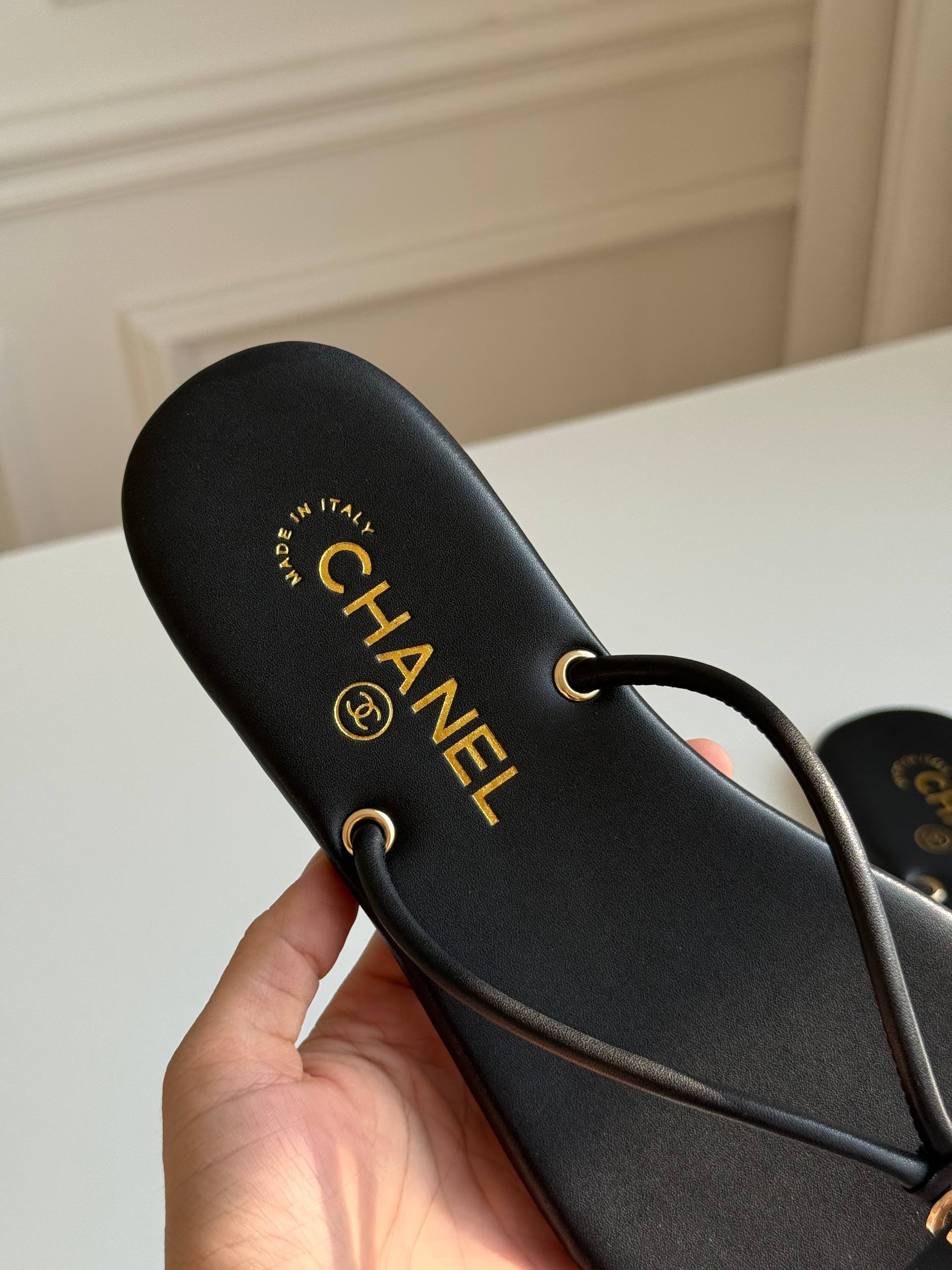 Chanel Crystal CC Logo Thong Sandals