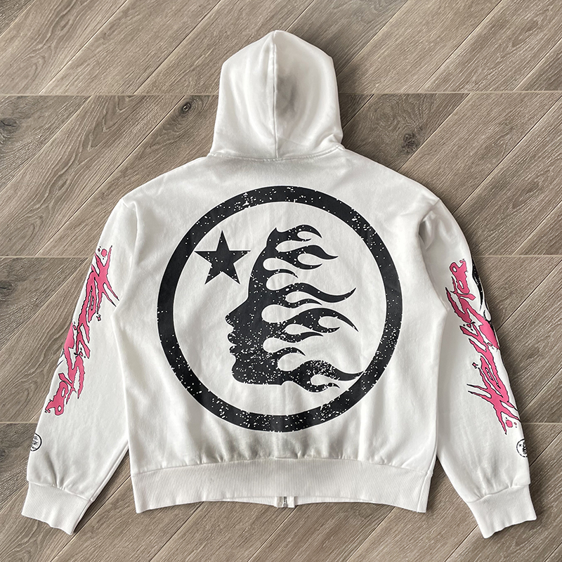 Hellstar Washed Design Zipper Hoodie White Color