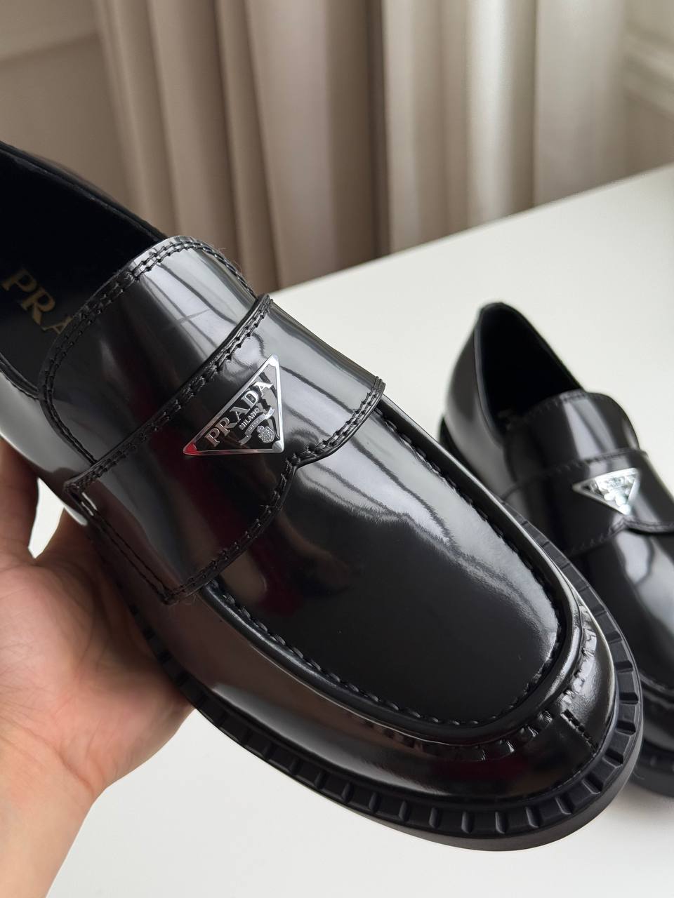 Prada Monolith Brushed Leather Loafers