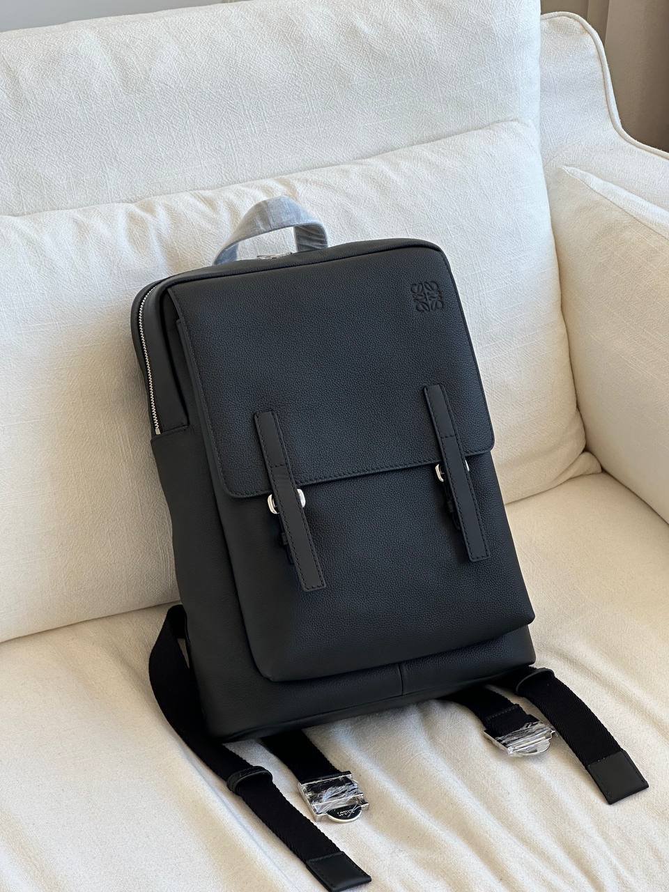 Loewe Black Grained Calfskin Goya Embossed Anagram Flap Business Backpack