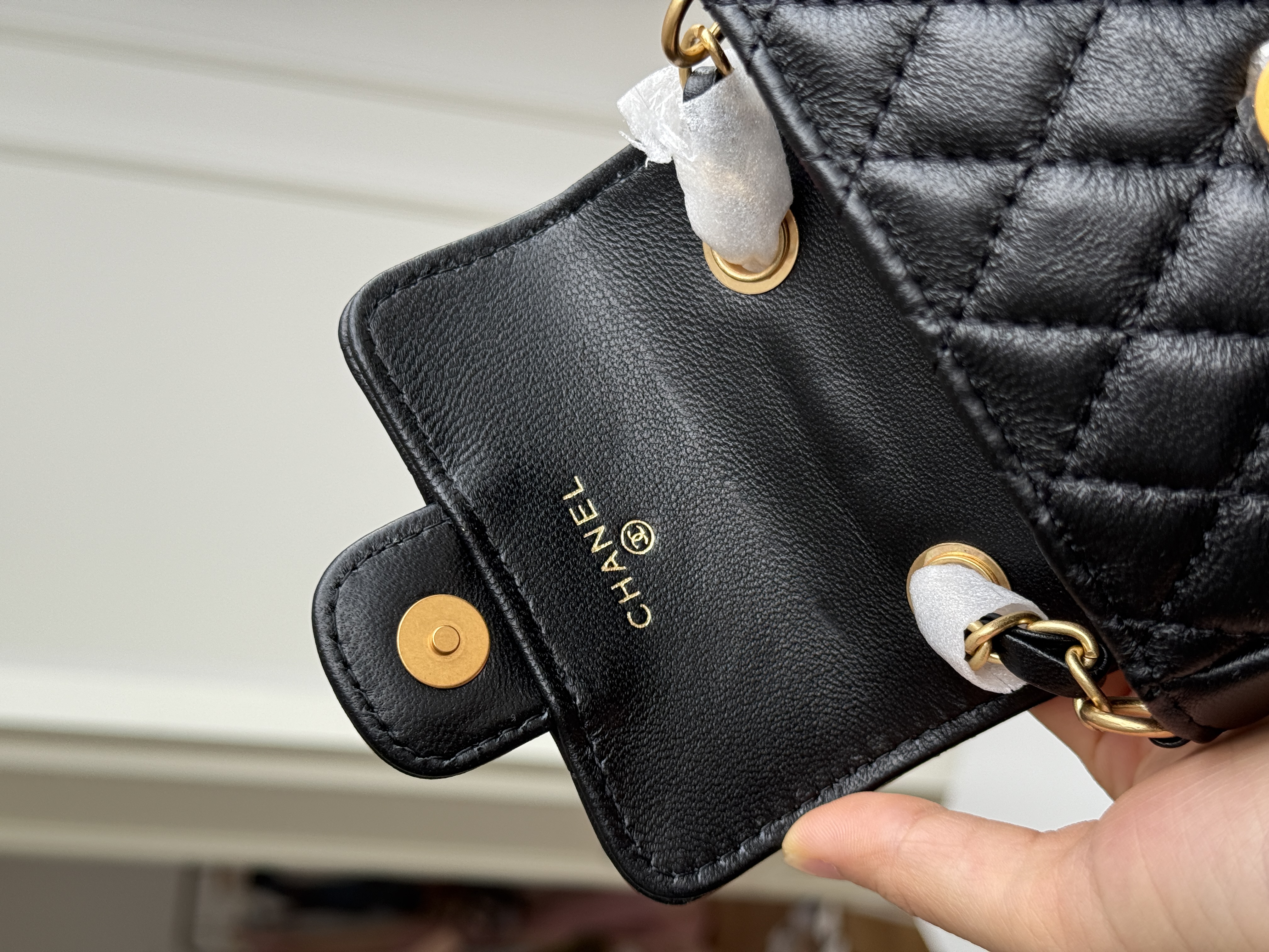 Chanel Black Caviar Leather Mini Handheld Square Box Gold CC Chain Crossbody Bag
