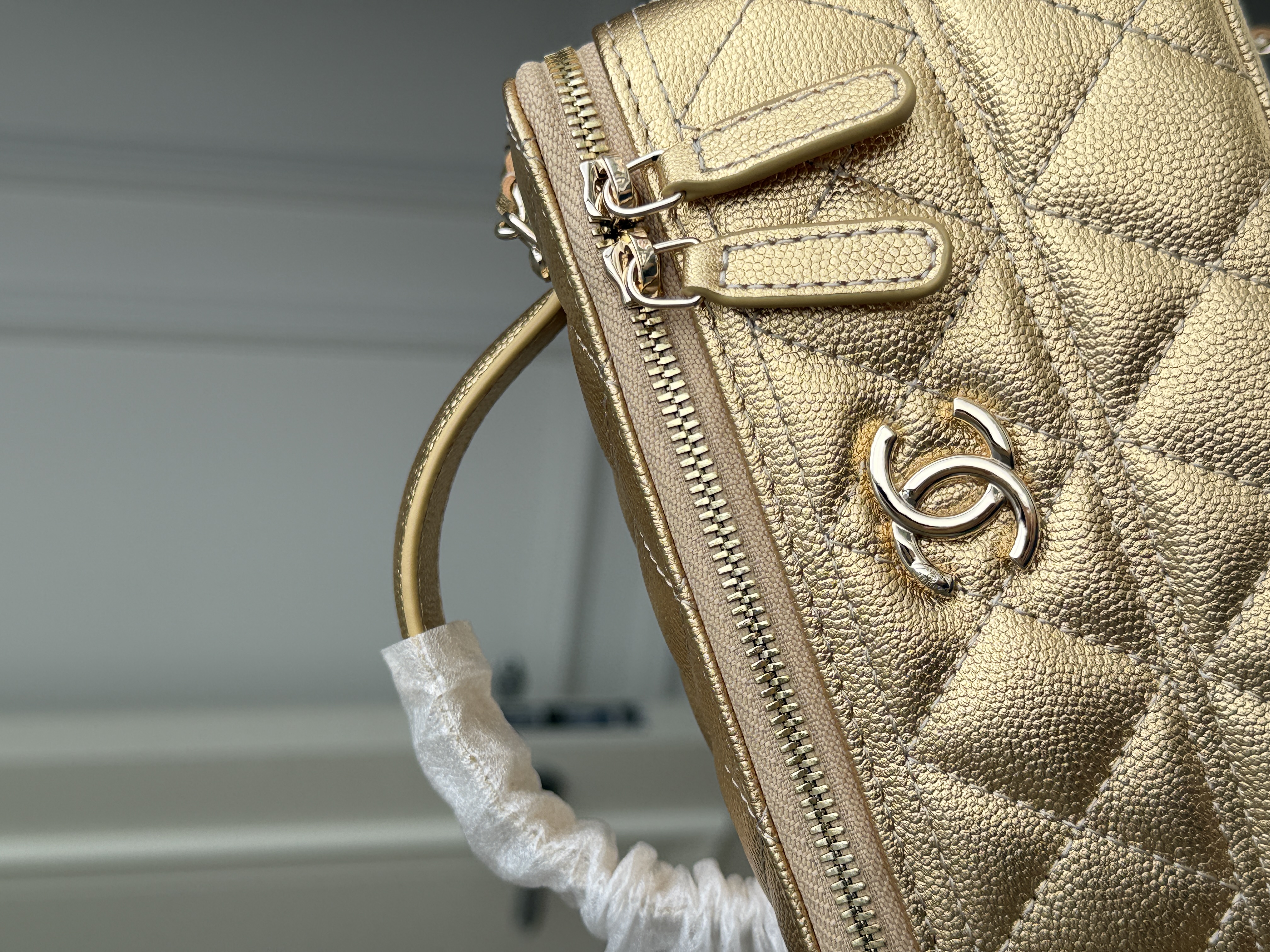 Chanel Metallic Gold Caviar Leather Vanity Case