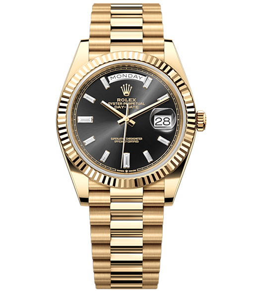 Rolex Day-Date 40 Presidential dial, Fluted Bezel, President bracelet, 2022 model Yellow gold Watch 228238-0004【1:1 Replica】