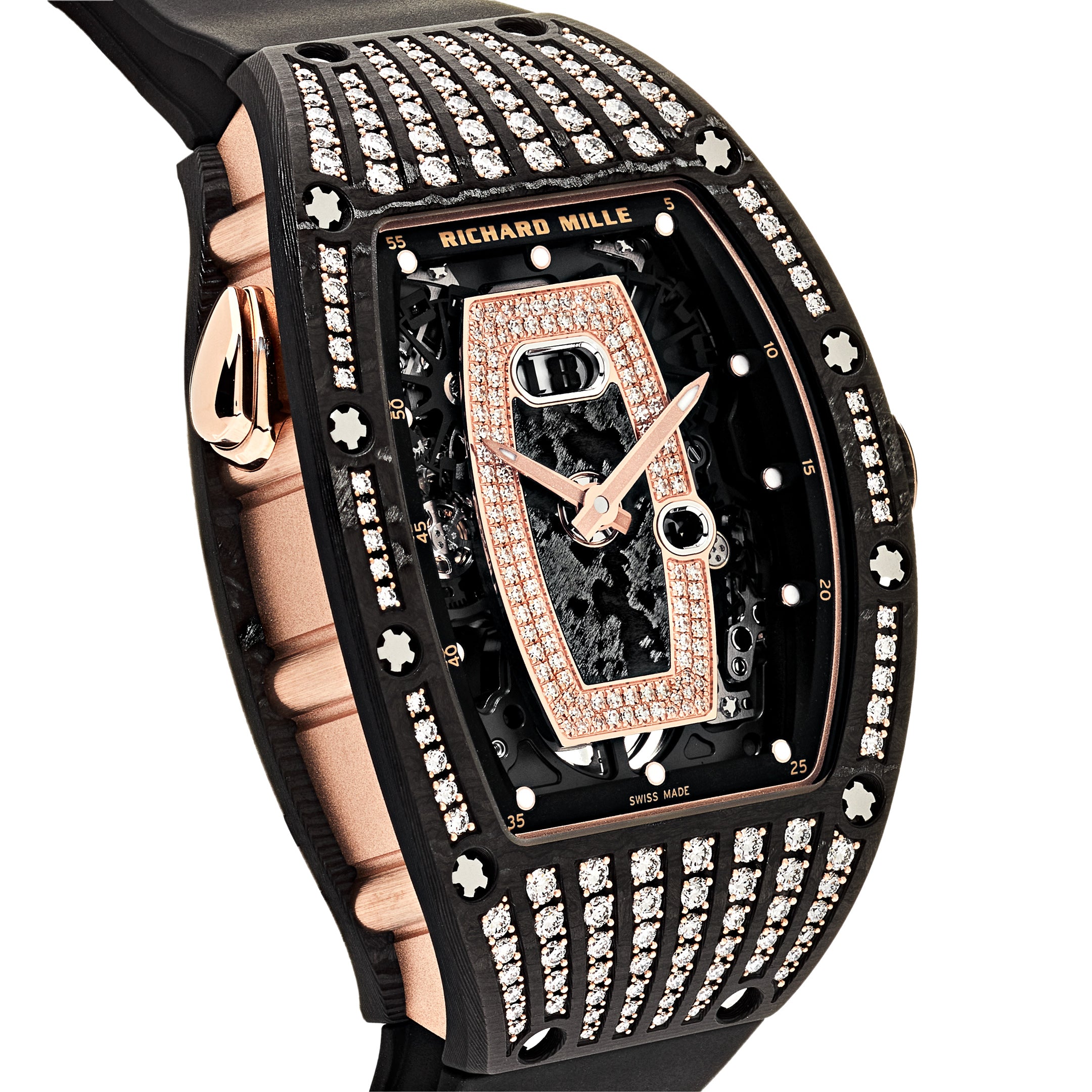 Richard Mille Ladies' Rose Gold Carbon TPT Diamond Set RM 037【1:1 Replica】