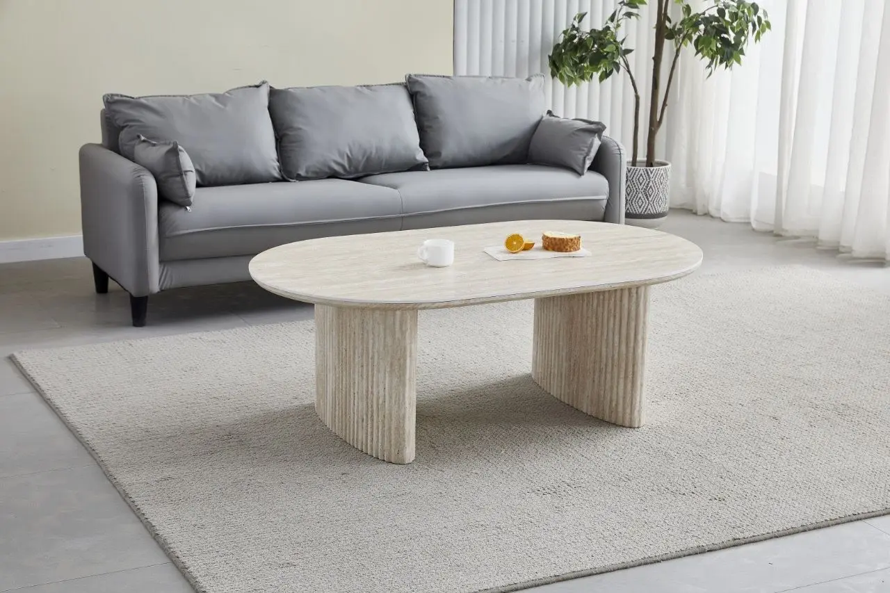Rosalia - Table Basse de Salon - Effet Travertin - 120 x 70cm