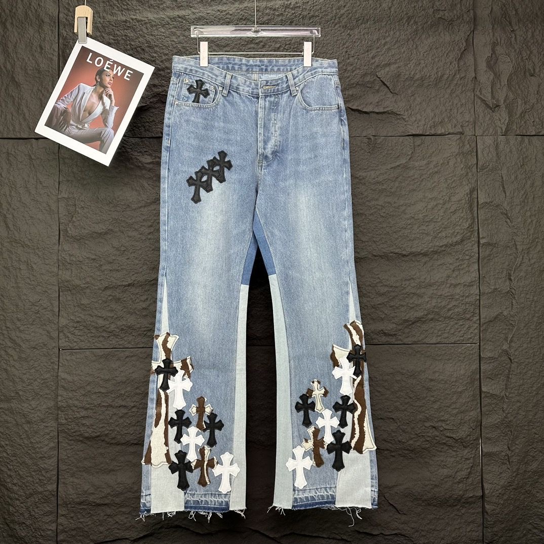 embroidered vintage micro-flared pants