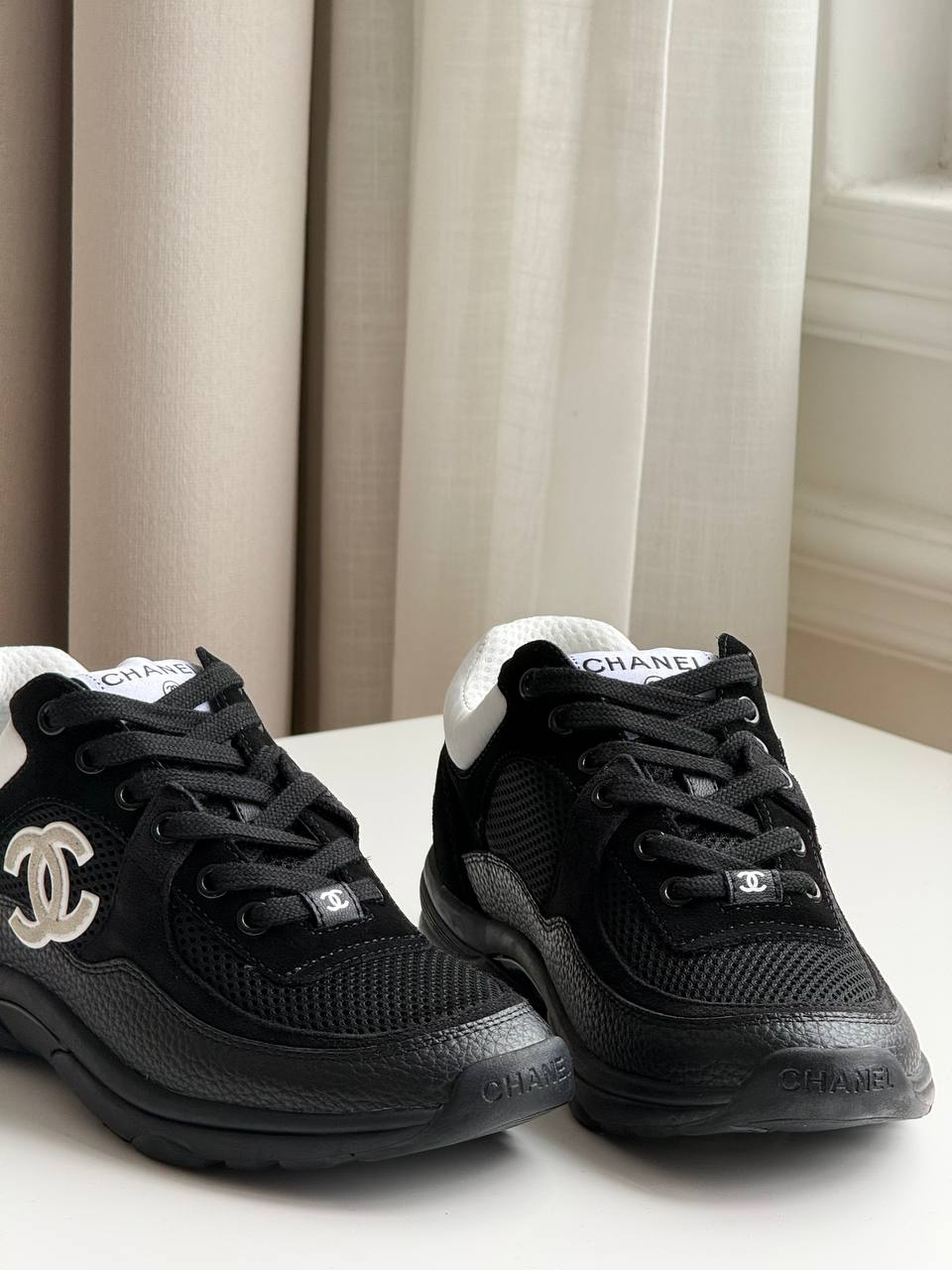 CHANEL CC Logo Mesh & Suede Sneakers
