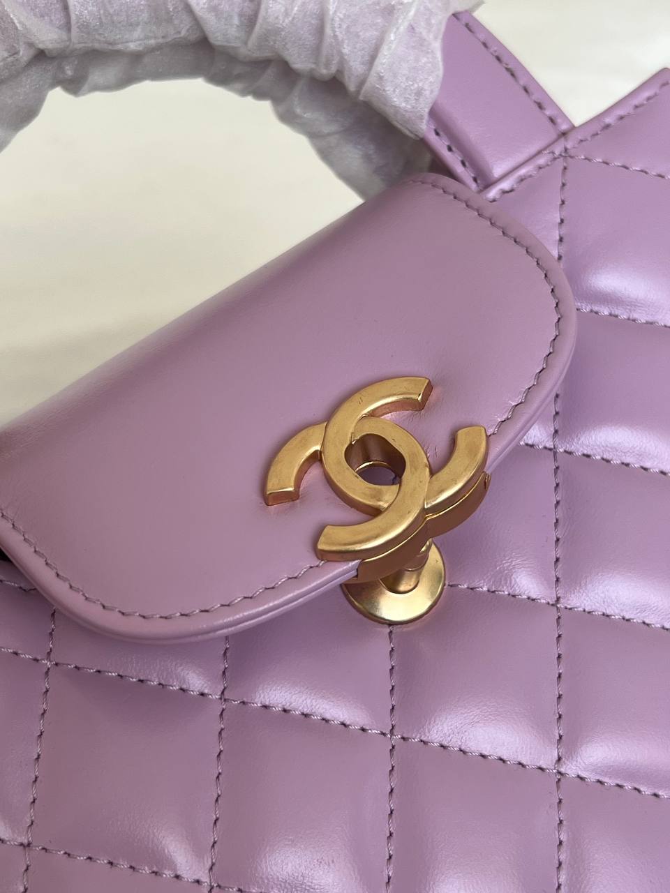 Chanel Light Purple Quilted Leather Mini Top Handle Bag