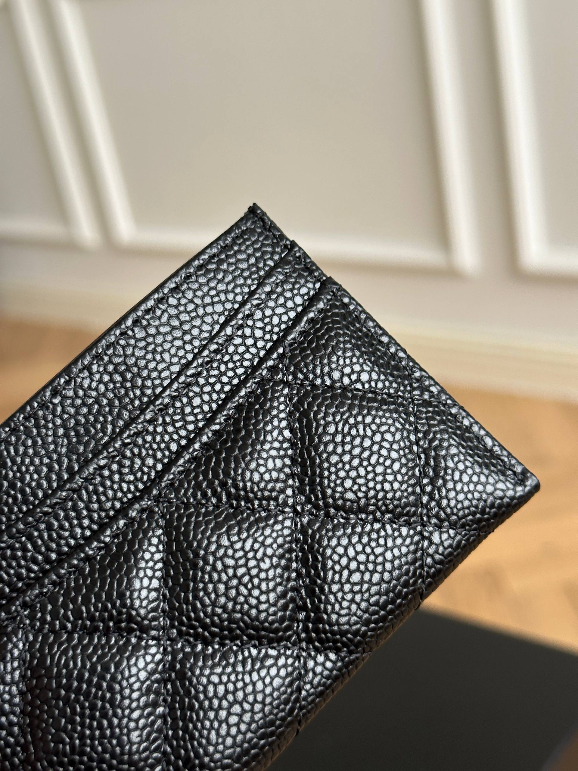 Chanel Black Caviar Quilted Card Holder with Gold CC Logo