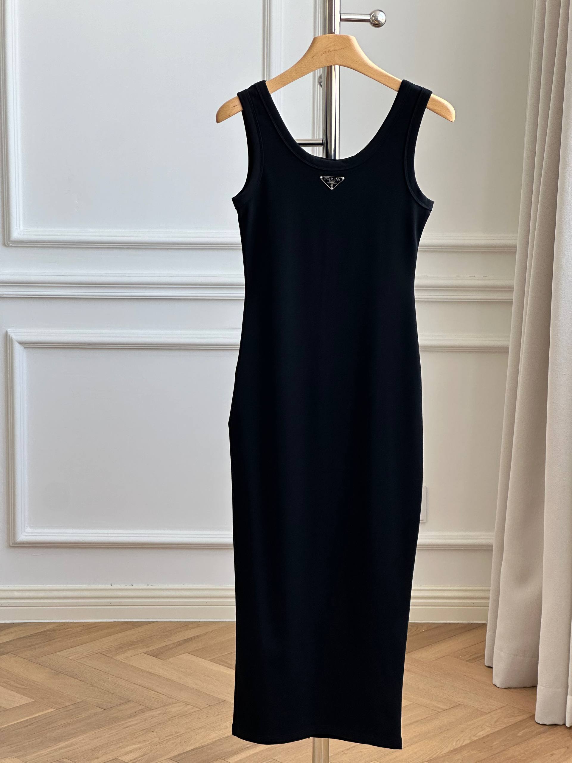 Prada Triangle Logo Fitted Sleeveless Tank Midi Dress