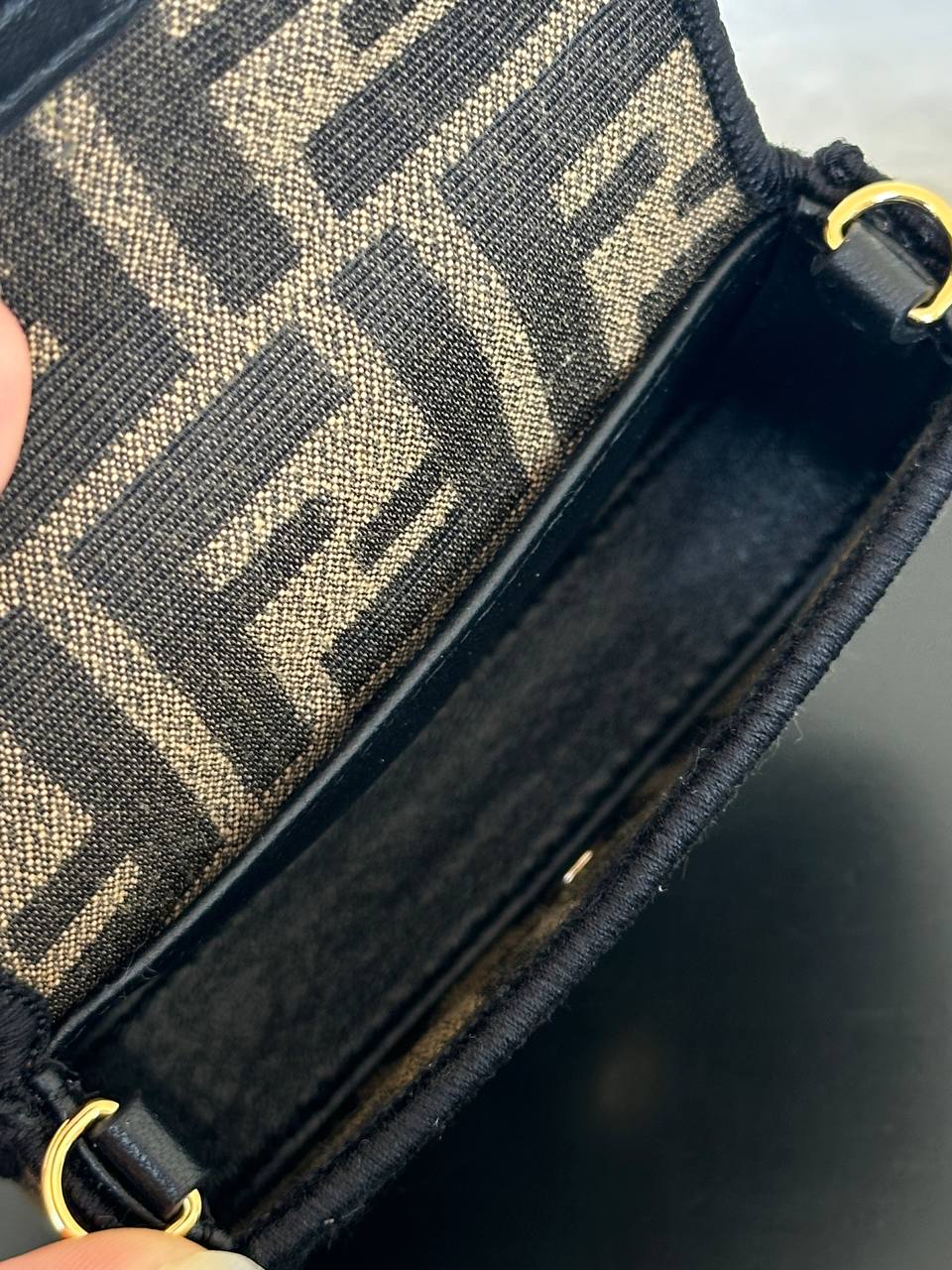 Fendi FF Zucca Canvas Mini Double F Gold Buckle Key Ring Card Coin Pouch