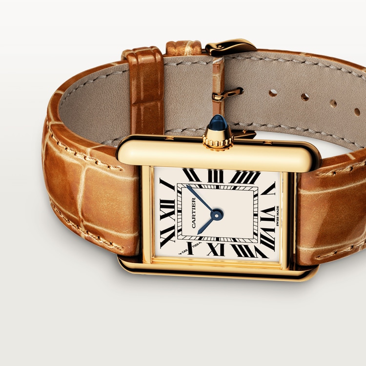 TANK LOUIS CARTIER WATCH Small model, quartz movement, yellow gold, leather【1:1 Replica】